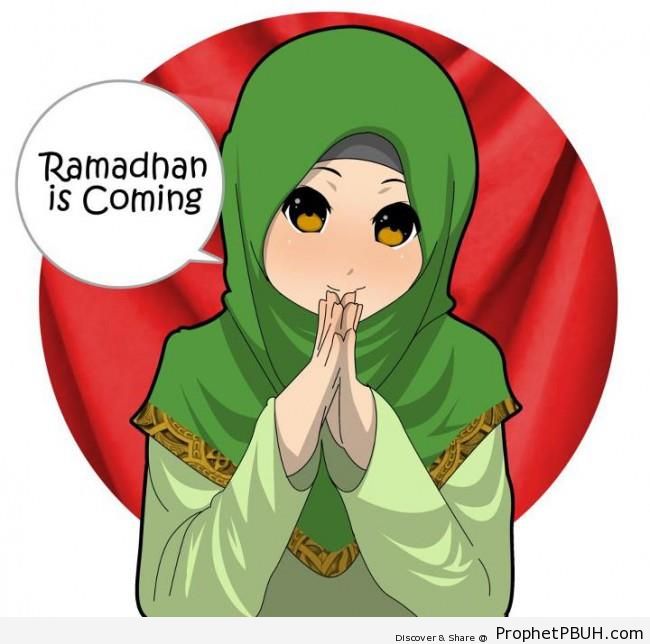 Anime Muslimah Saying -Ramadan is Coming- - Drawings