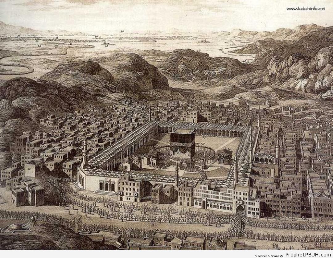 Illustration-Map of Makkah in 1850 With the Ka`ba in the Center - 