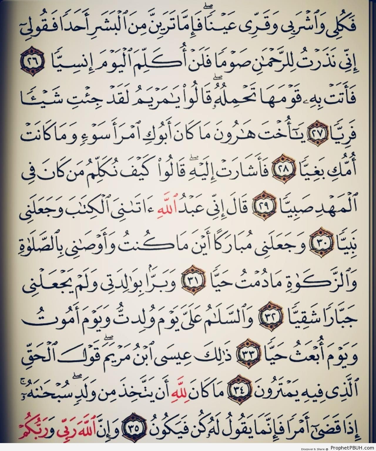 Page from Surat Maryam (Mary) - Islamic Quotes 