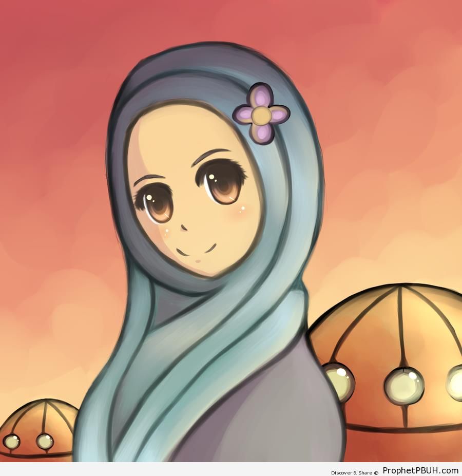 Smiling Muslimah (Anime Drawing) - Drawings 