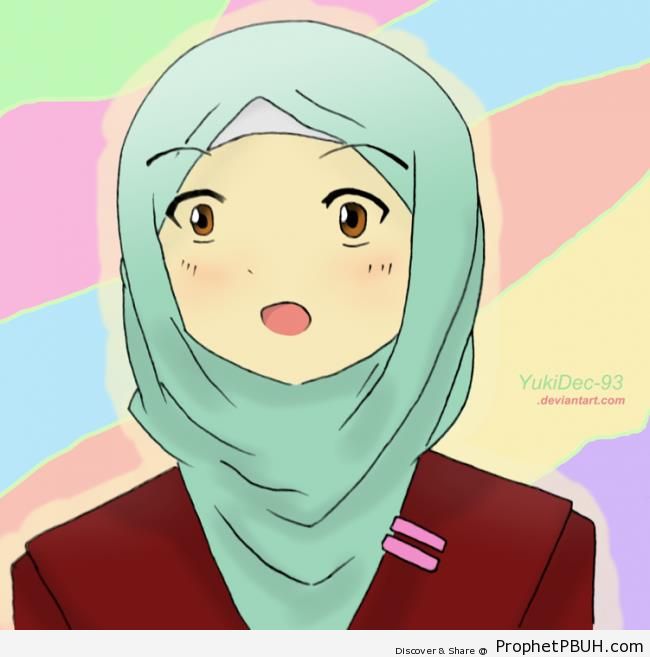 Anime Muslimah in Faded Blue Hijab - Drawings