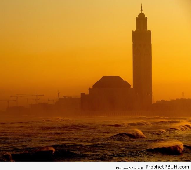Casablanca Mosque & Sea Waves at Sunrise - Casablanca, Morocco