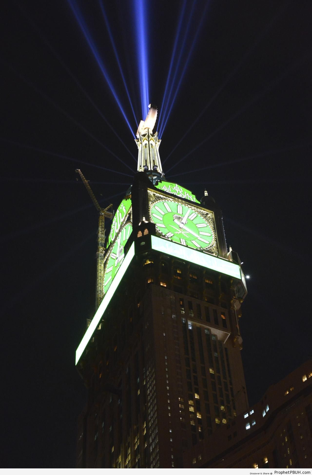 Light Beams Shooting From Top of Makkah Clock Tower - Makkah (Mecca), Saudi Arabia 