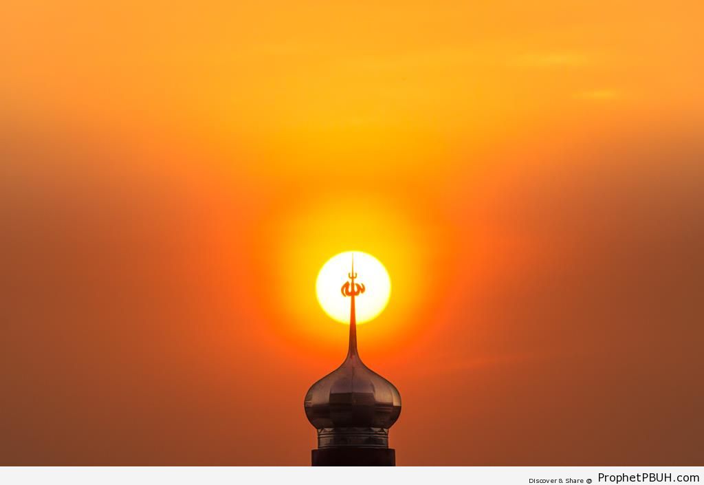 Minaret with Allah  s Name on the Setting Sun in West Java  
