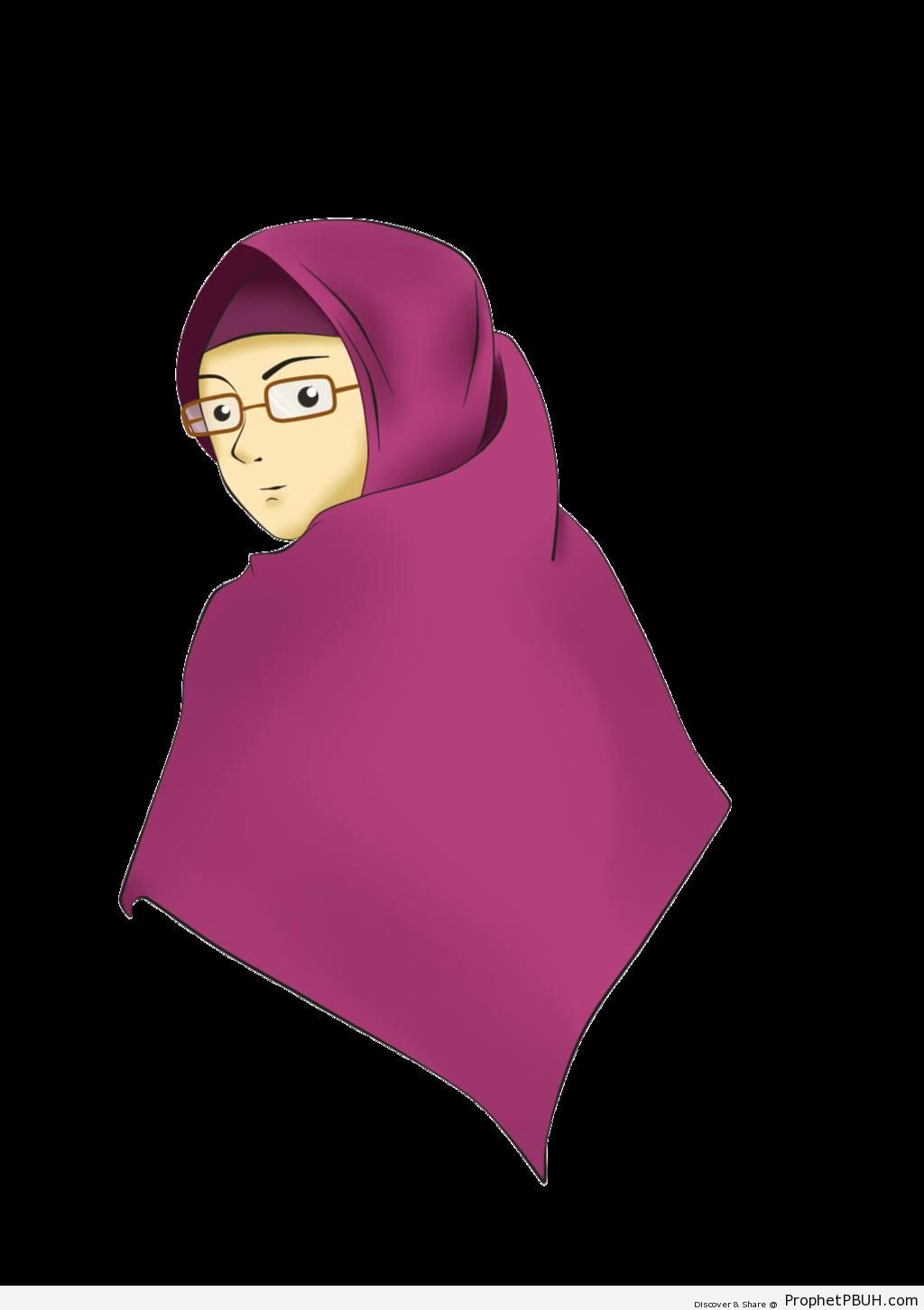Muslimah Wearing Purple Hijab and Glasses - Drawings 