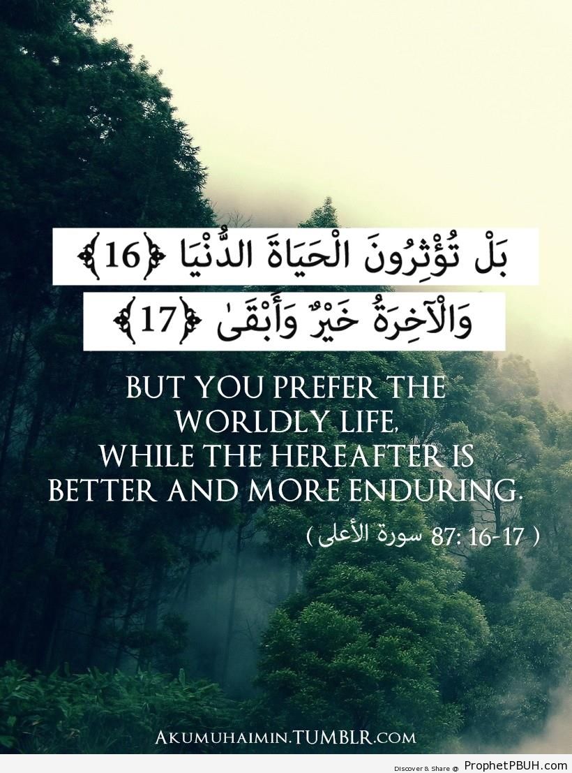 Quran- But you prefer the worldly life& - Islamic Quotes 