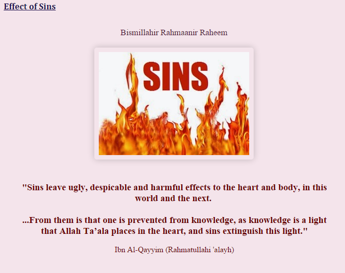 Effects of Sins...Astaghfar'Allah