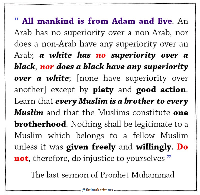 All mankind is from Adam and Eve. a white has no superiority over a black, nor does a black have any superiority over a white